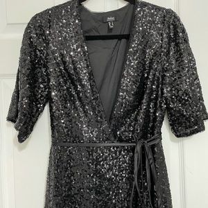 Black sequin wrap dress